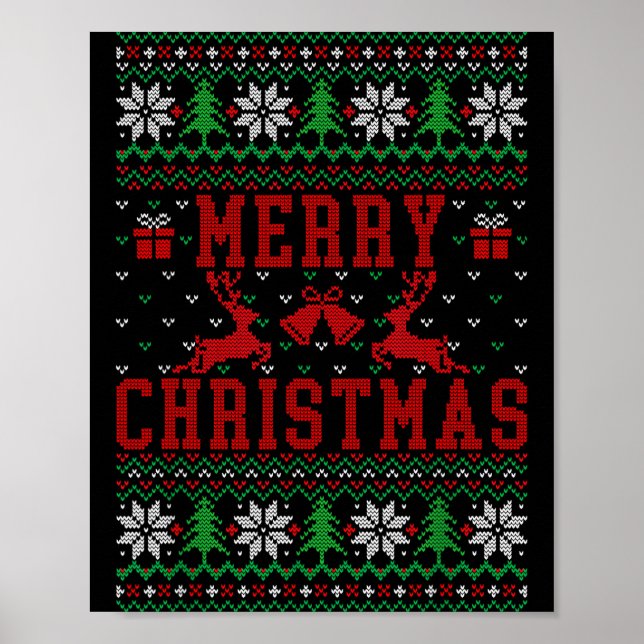Poster Merry Christmas Reindeer Snowflake Ugly Christmas  (Devant)
