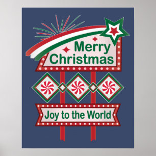 Poster Merry Christmas Retro Marquee - Joy to the World