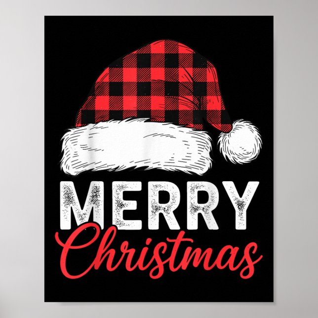 Poster Merry Christmas Shirt Santa Hat Buffalo Plaid Men  (Devant)
