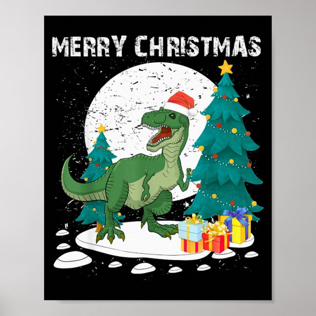 Poster Merry Christmas Shirts For Women Xmas Santa T Rex  (Devant)