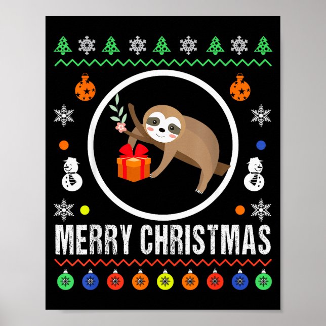 Poster Merry Christmas Sloth Ugly Sweater Xmas Knit Sloth (Devant)