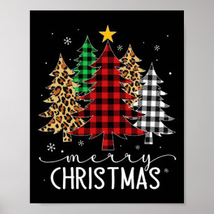 Poster Merry Christmas Tree Buffalo Plaid Red White Green