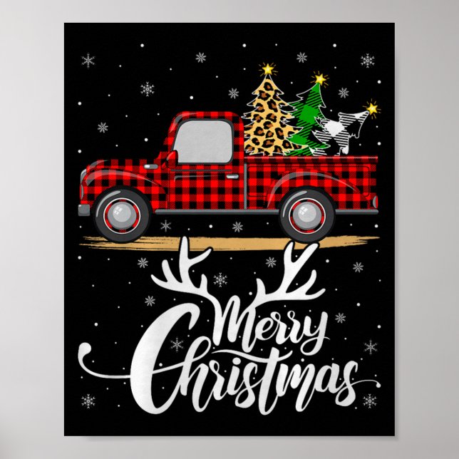 Poster Merry Christmas Tree Buffalo Plaid Truck Family Gr (Devant)