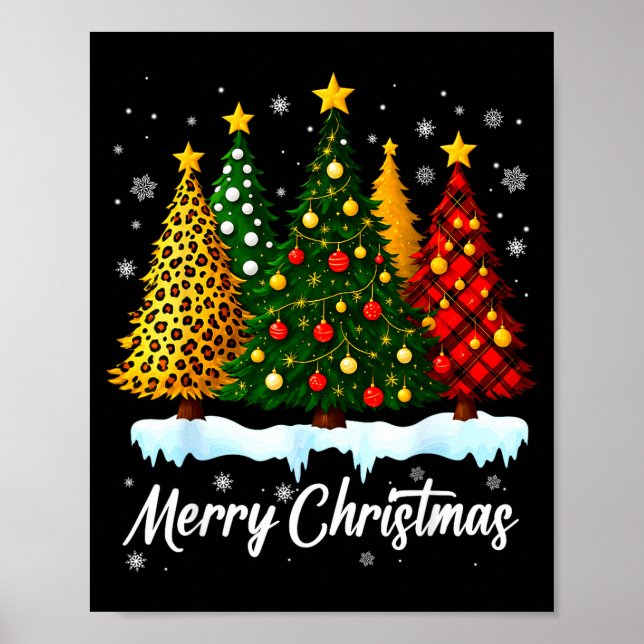 Poster Merry Christmas Tree Leopard Plaid Pajamas Xmas Wo (Devant)