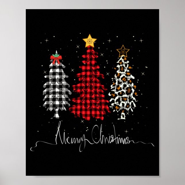 Poster Merry Christmas Tree Leopard Plaid Printed  (Devant)