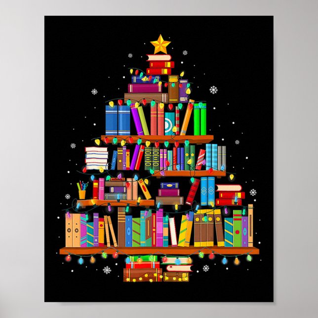 Poster Merry Christmas Tree Reading Books Lover Librarian (Devant)