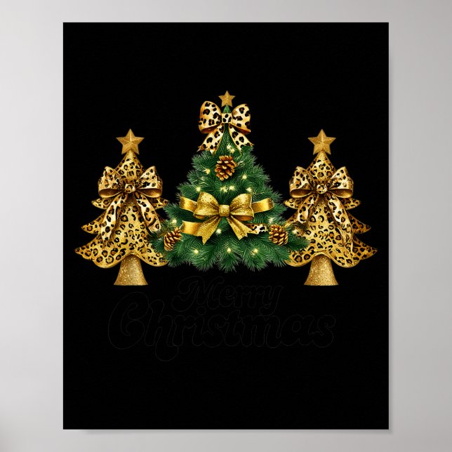 Poster Merry Christmas Xmas Tree Leopard Print Coquette B (Devant)