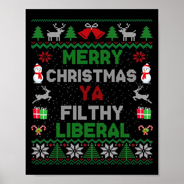 Poster Merry Christmas Ya Filthy Liberal Ugly Knit Long S (Devant)