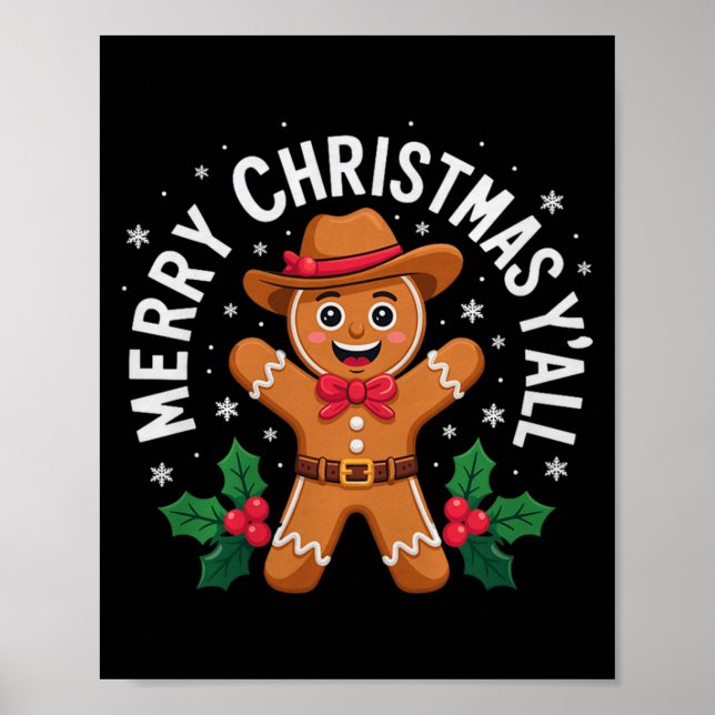 Poster Merry Christmas Yall Gingerbread Cowboy Howdy West (Devant)