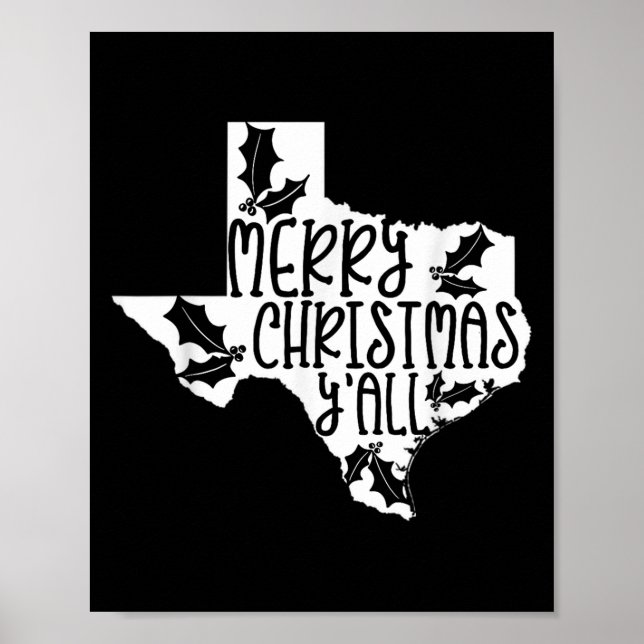 Poster Merry Christmas Yall Texas Mistletoe White Graphic (Devant)