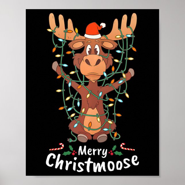 Poster Merry Christmoose Christmas Moose Xmas Tree Lights (Devant)