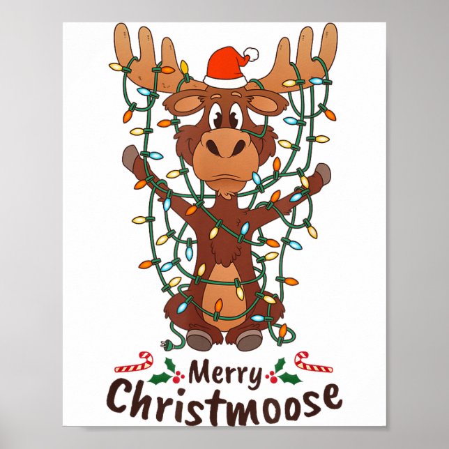 Poster Merry Christmoose Christmas Moose Xmas Tree Lights (Devant)