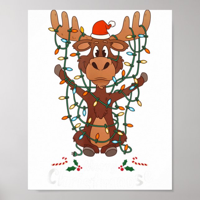 Poster Merry Christmoose Christmas Mooses Xmas Tree Light (Devant)