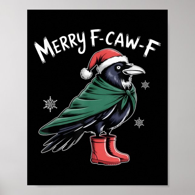 Poster Merry F-caw-f Crow, Black Bird Christmas, Christma (Devant)