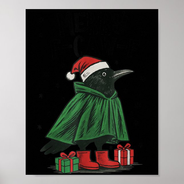 Poster Merry F-caw-f Funny Christmas Black Crow Merry Xma (Devant)