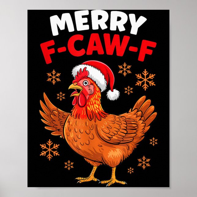 Poster Merry F-caw-f Funny Christmas Santa Chicken  (Devant)