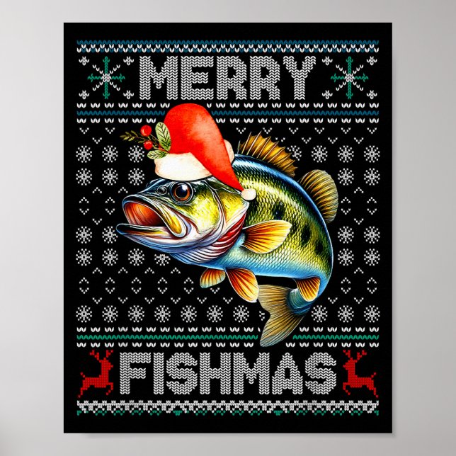 Poster Merry Fishmas Christmas Holiday Santa Fishing Xmas (Devant)