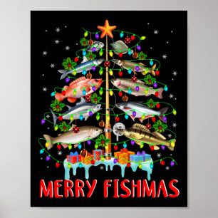 Poster Merry Fishmas Funky Christmas Tree Lights Fish Fis