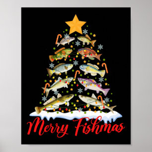 Poster Merry Fishmas Funky Christmas Tree Lights Fish Fis