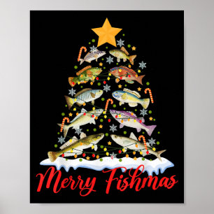 Poster Merry Fishmas Funky Christmas Tree Lights Fish Fis