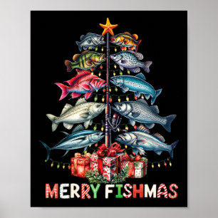 Poster Merry Fishmas Funky Christmas Tree Lights Pêche