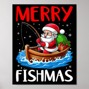 Poster Merry Fishmas Funny Noël Père Noël Pêche