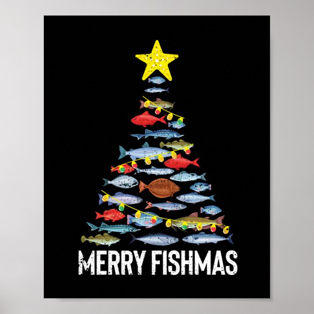 Poster Merry Fishmas Funny Poisson Noël Pêche Noël (Devant)