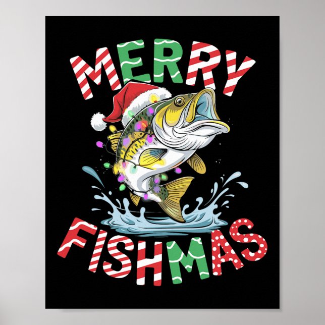 Poster Merry Fishmas Père Noël Pêche Funny Pêcheur Christ (Devant)