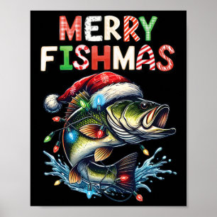 Poster Merry Fishmas Père Noël Pêcheurs amoureux Drôle Pê