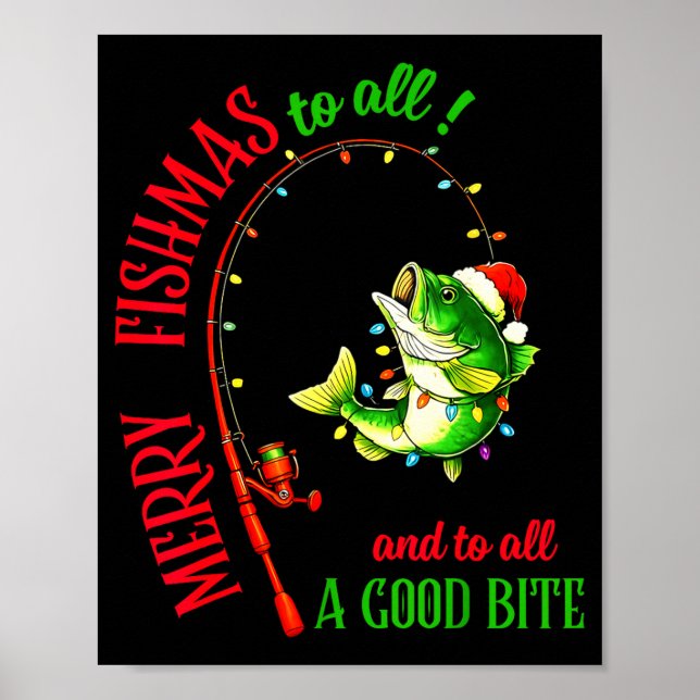 Poster Merry Fishmas To All Fishing Fisherman's Funny Chr (Devant)