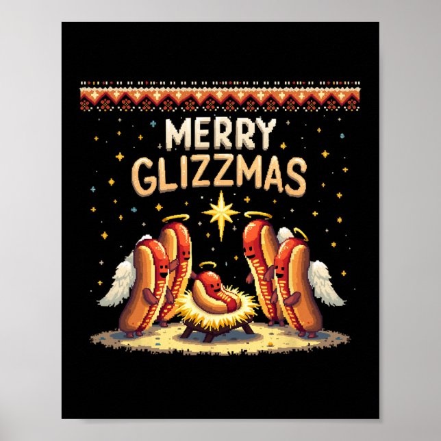 Poster Merry Glizzmas Hot Dog Humor Funny Food Los Cos (Devant)