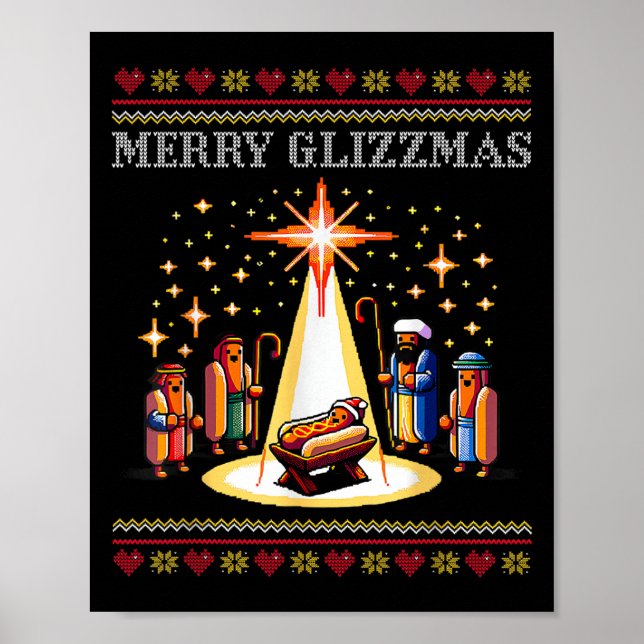 Poster Merry Glizzmas Tacky Funny Merry Christmas Hot Dog (Devant)