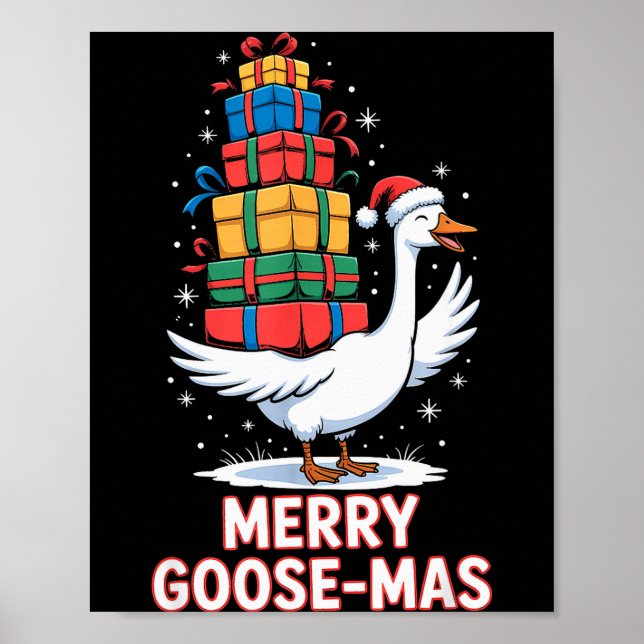 Poster Merry Goose-mas With Xmas Funny Christmas Goose  (Devant)