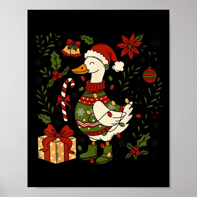 Poster Merry Goosemas Christmas Lights Goose Duck Boho Fl (Devant)