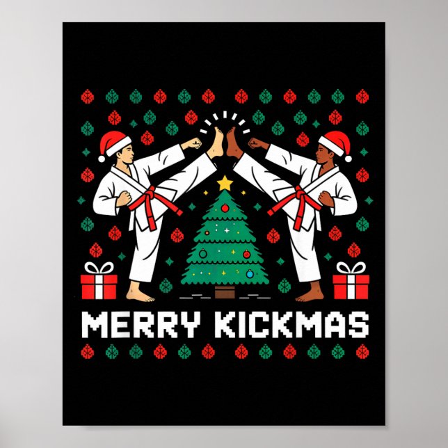 Poster Merry Kickmas Funny Karate Jiu Jitsu Ugly Christma (Devant)