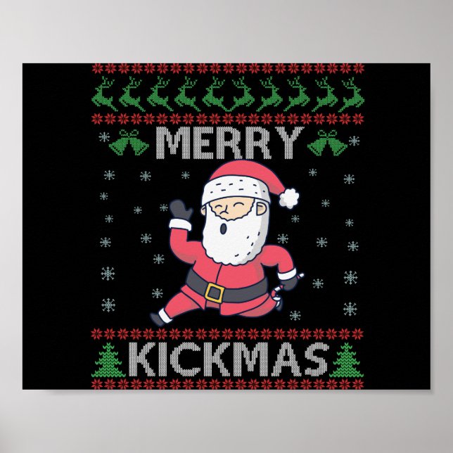 Poster Merry Kickmas Funny Karaté Père Noël Famille de No (Devant)
