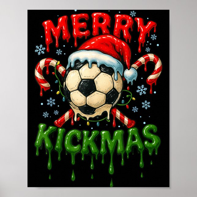 Poster Merry Kickmas Soccer Christmas Candy Cane Ice Crea (Devant)