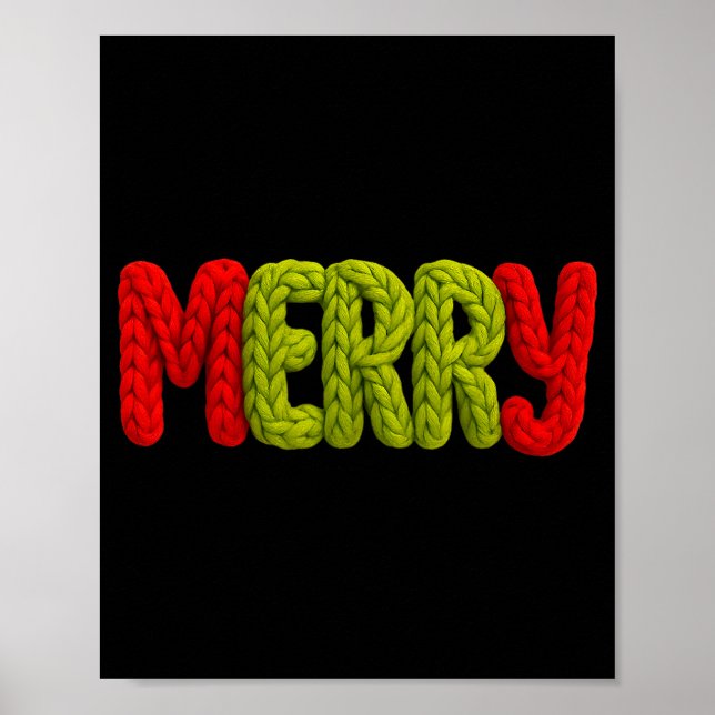 Poster Merry Knitted Letters Crochet Xmas Pajamas Holiday (Devant)