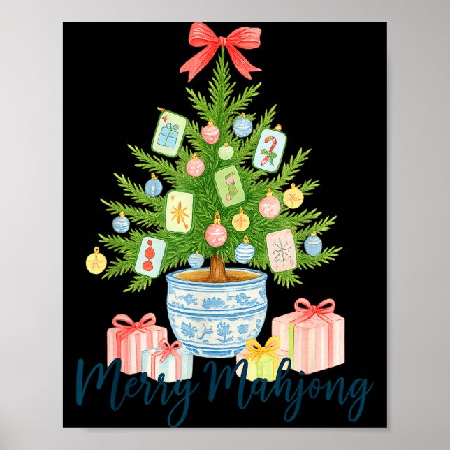 Poster Merry Mahjong Christmas Tree Chinoiserie Holiday  (Devant)