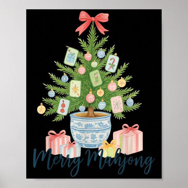 Poster Merry Mahjong Christmas Tree Chinoiserie Holiday  (Devant)