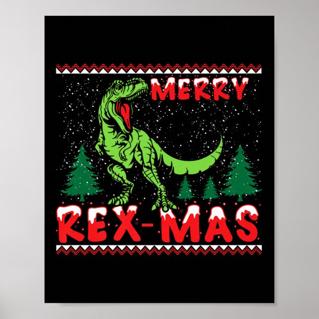 Poster Merry Rex-mas T-rex Dinosaur Premium  (Devant)