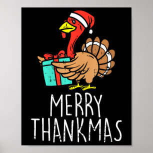 Poster Merry Thankmas Santa Turkey Day Thanksgiving