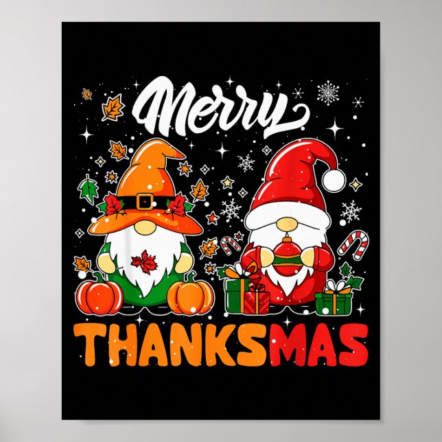 Poster Merry Thanksmas Funny Fall Thanksgiving Santa Gnom (Devant)