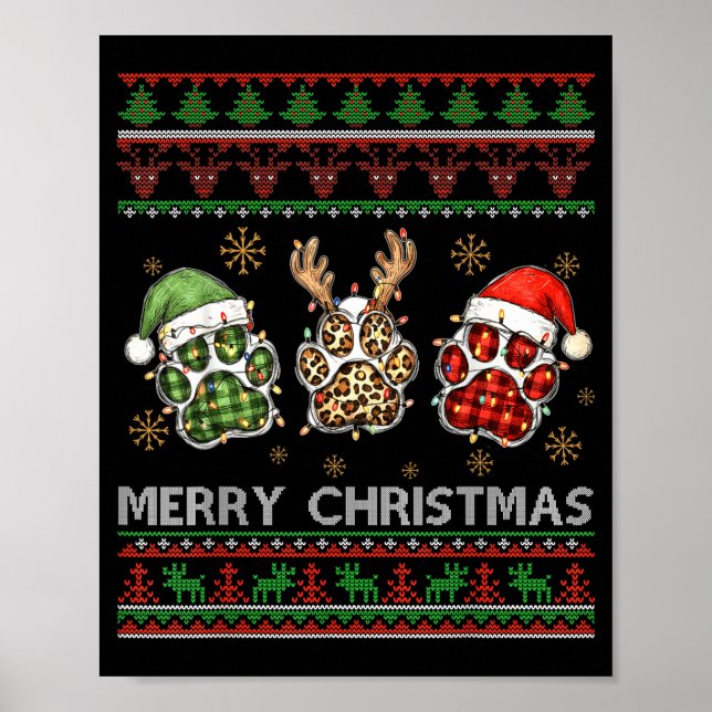 Poster Merry Woofmas Christmas Dog Paws Leopard Ugly Swea (Devant)