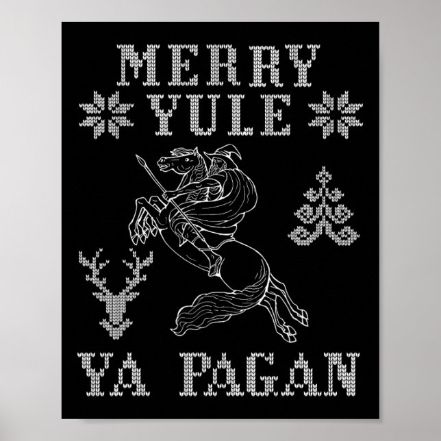 Poster Merry Yule Ya Pagan Odin On Sleipnir Viking Christ (Devant)