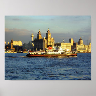 Poster Mersey Ferry avec Liverpool Waterfront au-delà