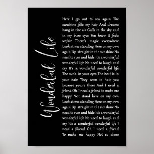 Poster Merveilleuse Vie Noir Script Chanson Lyrique Impri