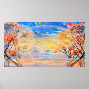 Poster Merveilleuse vue sur le coucher du soleil, arrière