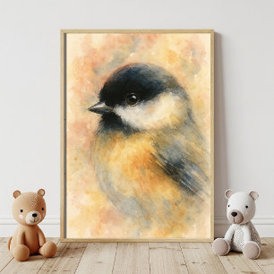 Poster Mésange à l'aquarelle : Portrait de doux oiseau ch