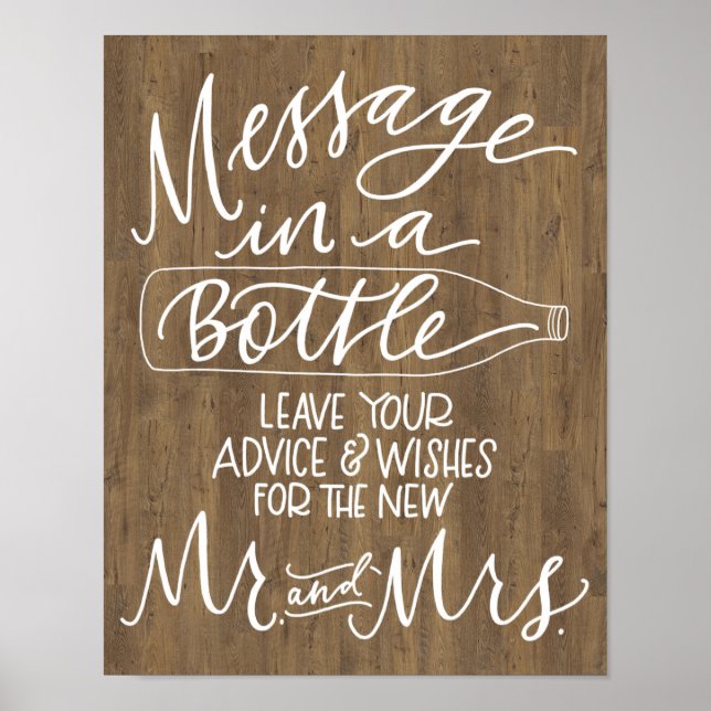 Poster Message dans un panneau Mariage de bouteille - Boi (Devant)